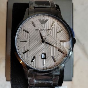 Emporio Armani Renato AR11120 Beige Dial Black Case Steel Bracelet Men's Watch